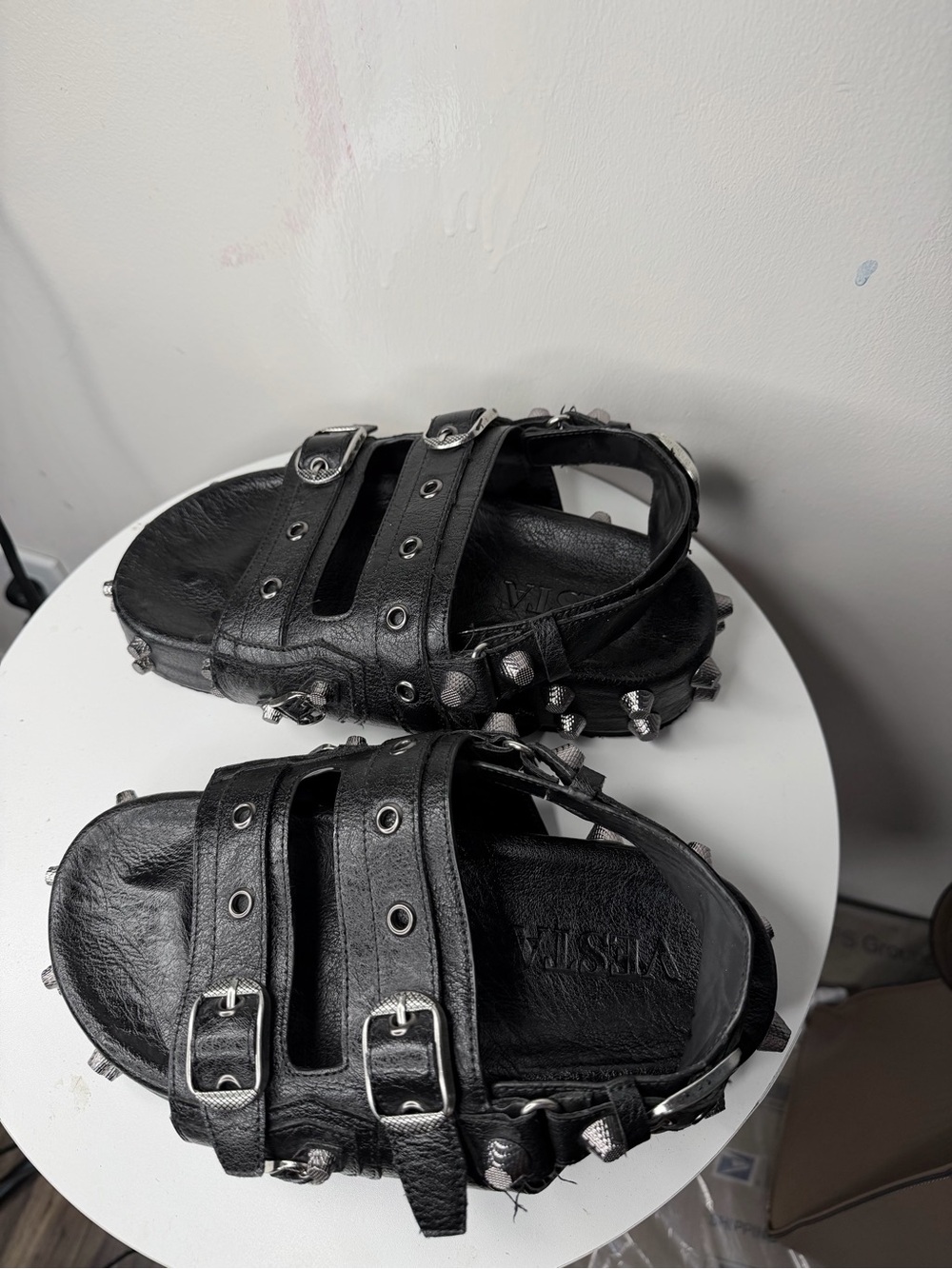 Black Studded Men's Leather Sandals